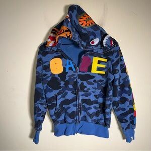BAPE A Bathing Apron Graphic blue camo youth streetwear zip up hoodie M